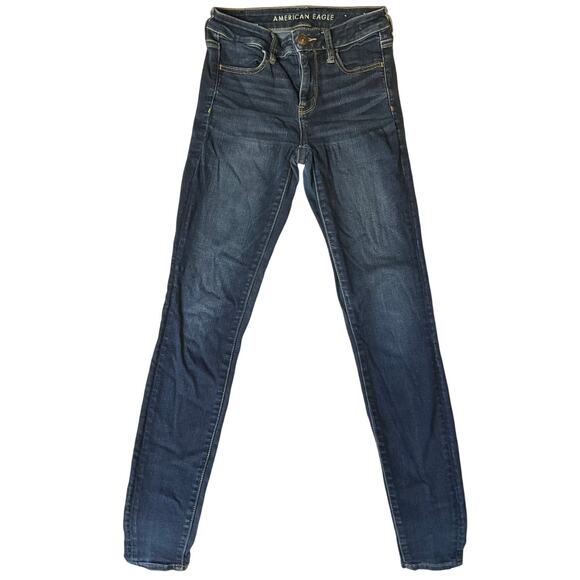 American Eagle Outfitters Women Skinny Jeans size 2 US Blue Mid Rise Stretch - Picture 1 of 11